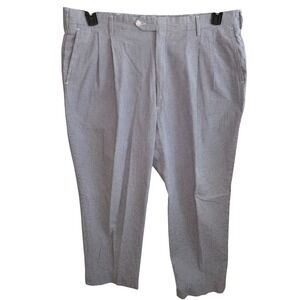 Berle Dress Pants Men's 40R Blue White Seersucker Pleated Cuffed Zip Fly